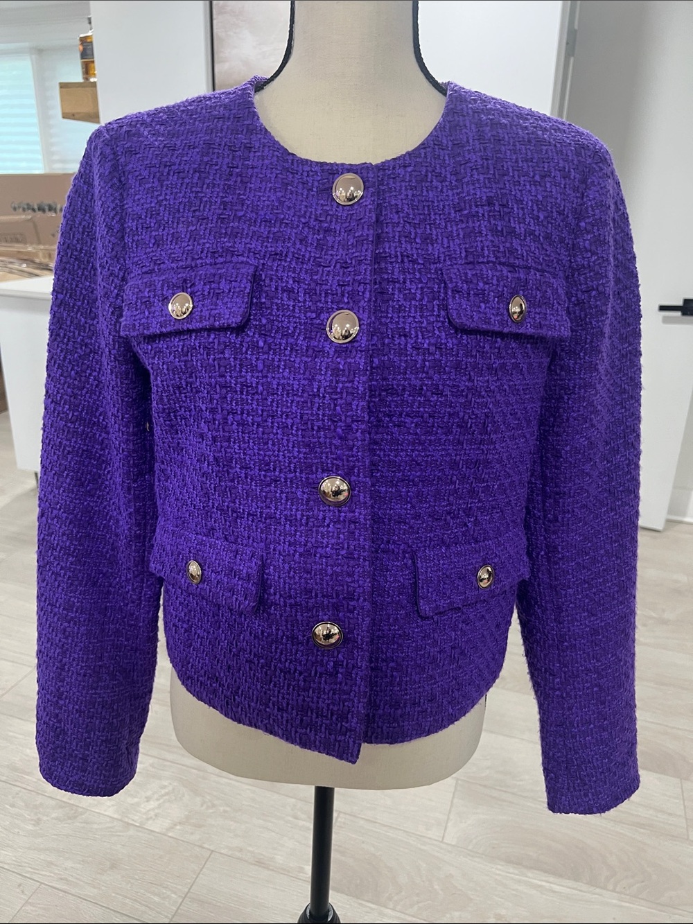 Ann Taylor Purple Tweed Blazer with Gold Buttons